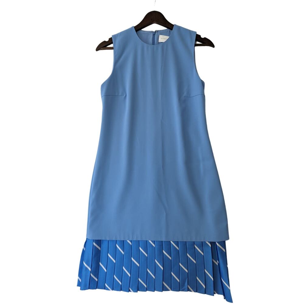 Victoria Beckham Blue Crepe Pleated Dress in Lagoon Blue Size 0 Sleeveless Shift